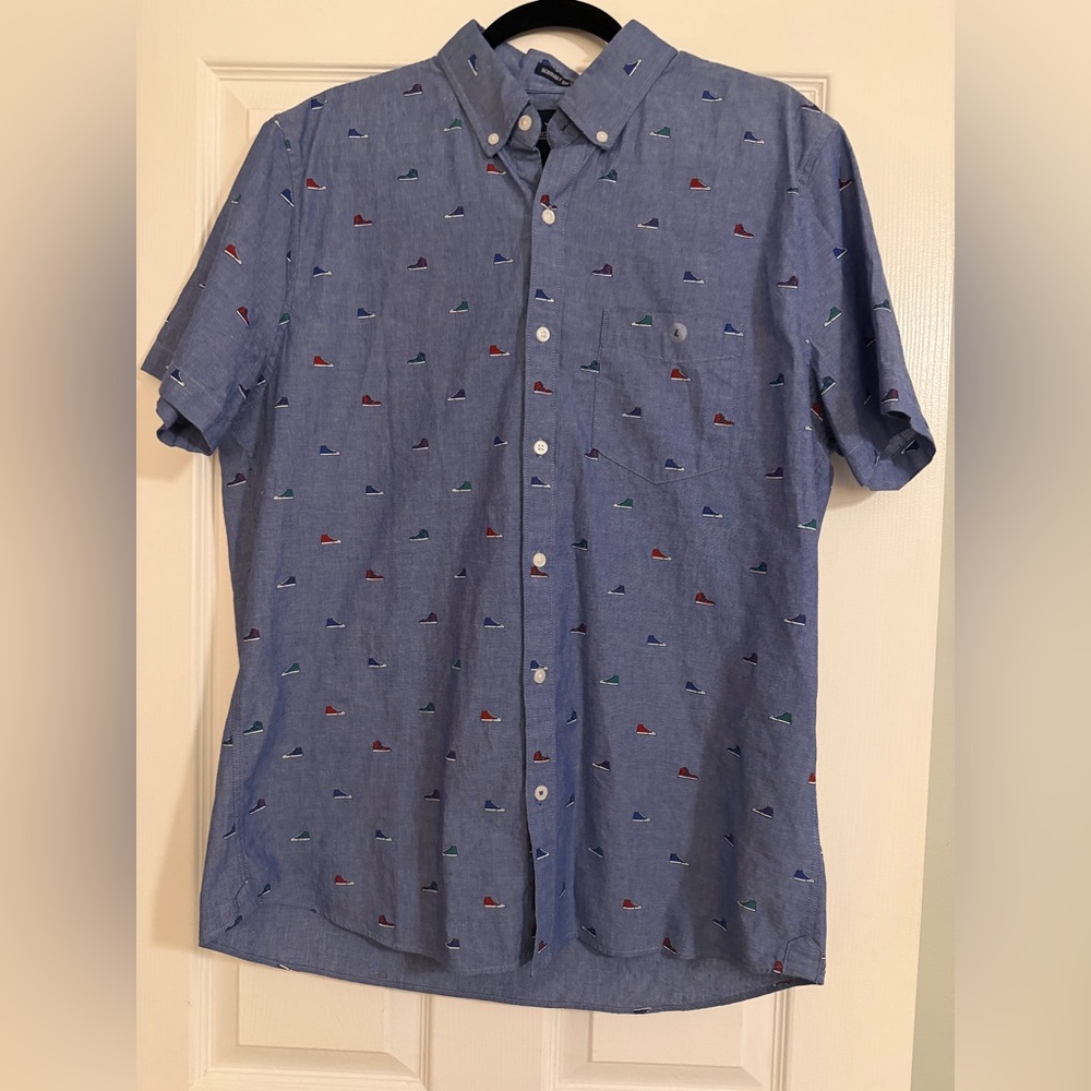 American Eagle Outfitters Blue Shirt with Multicolor Shoe Accents NWOT
